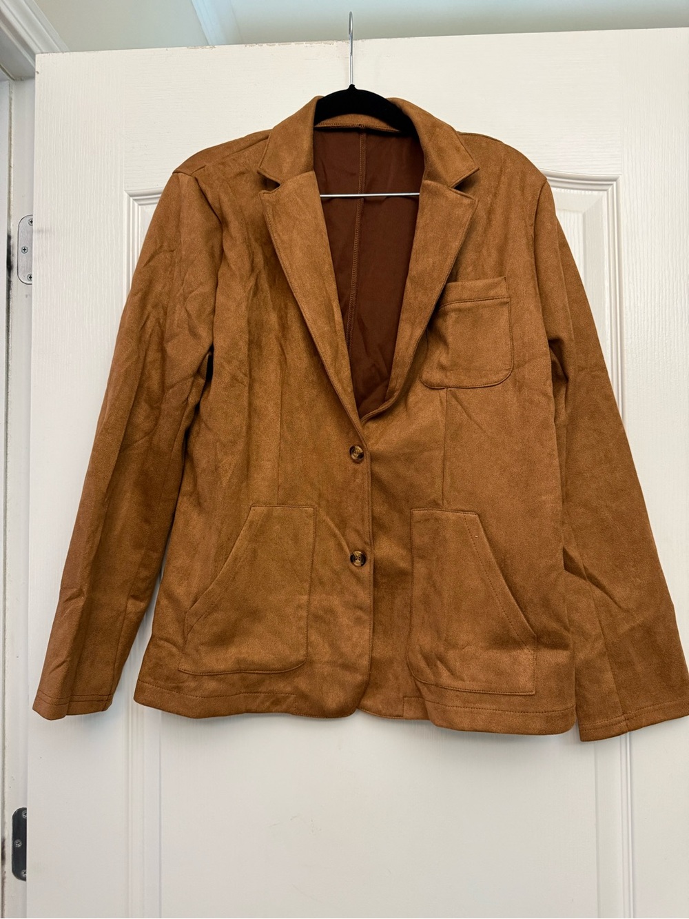 Classic Women's Suede Blazer Jacket - Camel Brown